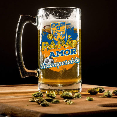 Tigres 16 oz Beer Glass Mug – Soccer Gift for Dad – Father’s Day or Birthday Present – Fútbol Fan Mug