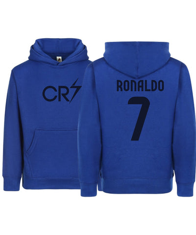 Kids/Youth CR7 Ronaldo #7 Pullover Hoodie with Kangaroo Pocket - Royal Blue - Comfortable & Stylish Sportswear