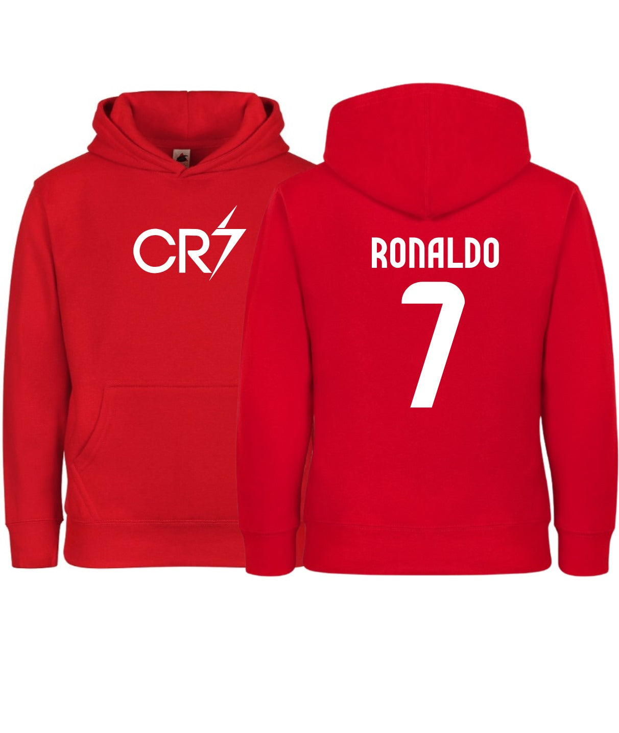 Kids/Youth CR7 Ronaldo #7 Pullover Hoodie with Kangaroo Pocket - Red - Comfortable & Stylish Sportswear