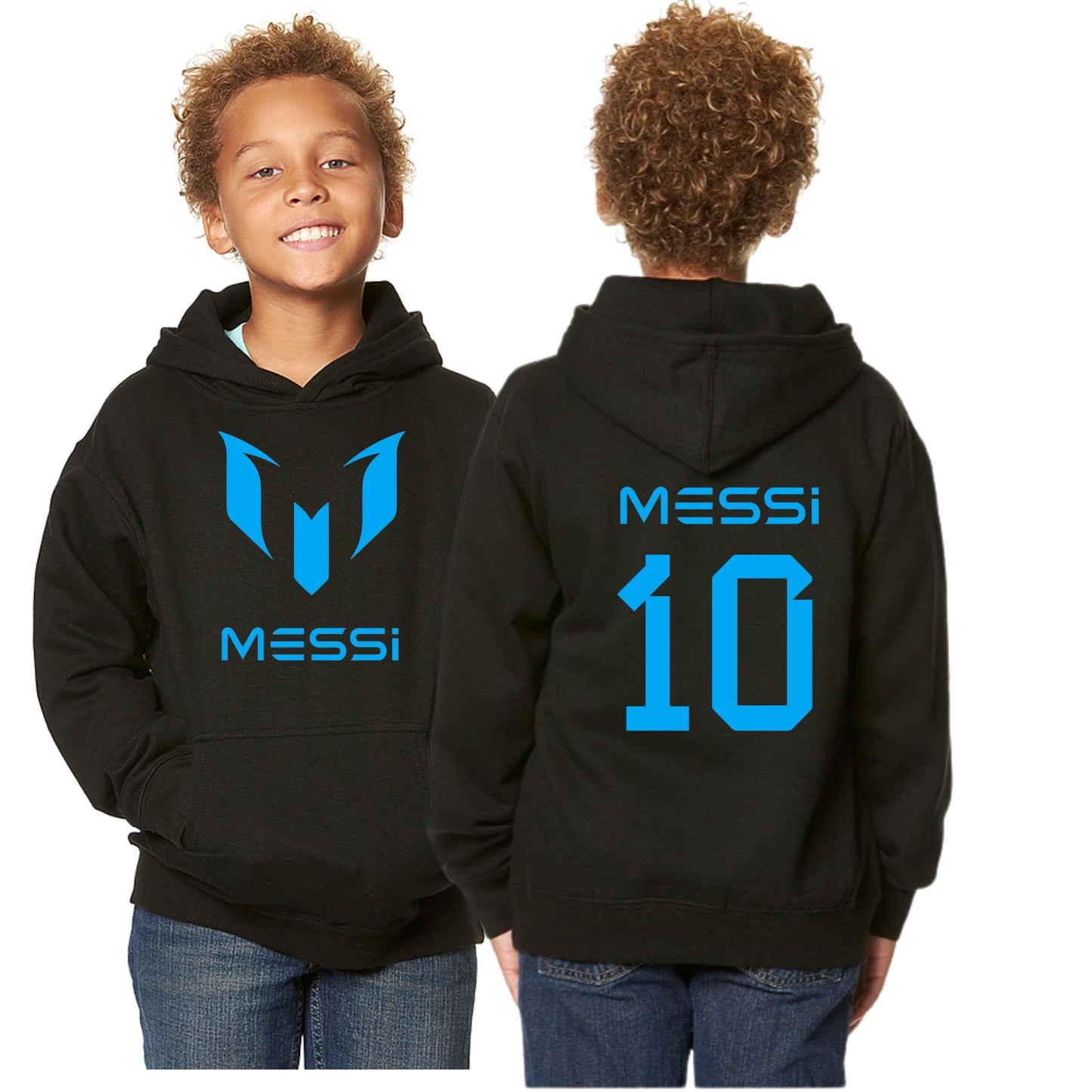 Kids/Youth Messi #10 Pullover Hoodie with Kangaroo Pocket - Comfortable & Stylish Sportswear-With Front and Back Design