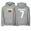 Customizable Kids/Youth Portugal Flag Ronaldo #7 Pullover Hoodie with Kangaroo Pocket - HTR Grey - Comfortable & Stylish Sportswear