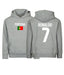 Customizable Kids/Youth Portugal Flag Ronaldo #7 Pullover Hoodie with Kangaroo Pocket - HTR Grey - Comfortable & Stylish Sportswear