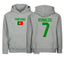 Customizable Kids/Youth Portugal Flag Ronaldo #7 Pullover Hoodie with Kangaroo Pocket - HTR Grey - Comfortable & Stylish Sportswear