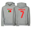 Customizable Kids/Youth Portugal Flag Ronaldo #7 Pullover Hoodie with Kangaroo Pocket - HTR Grey - Comfortable & Stylish Sportswear