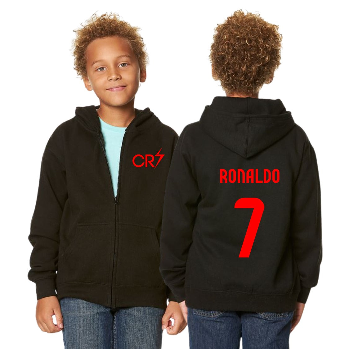 Kid/Youth CR7 Ronaldo #7 Essential Zip-Up Hoodie – 80/20 Fleece with Kangaroo Pocket