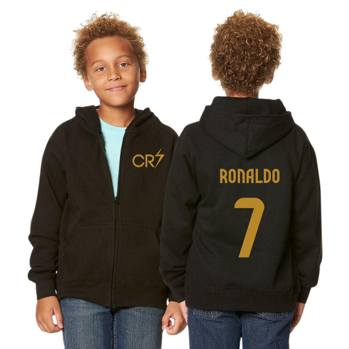 Kid/Youth CR7 Ronaldo #7 Essential Zip-Up Hoodie – 80/20 Fleece with Kangaroo Pocket