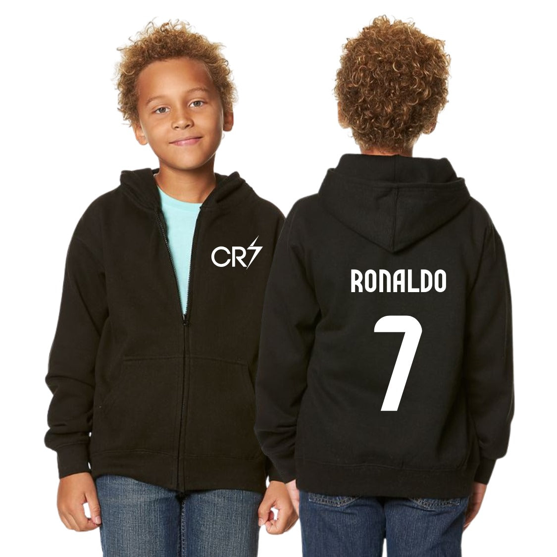 Kid/Youth CR7 Ronaldo #7 Essential Zip-Up Hoodie – 80/20 Fleece with Kangaroo Pocket