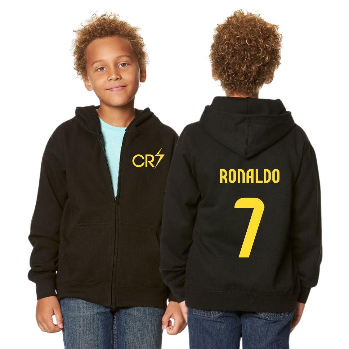 Kid/Youth CR7 Ronaldo #7 Essential Zip-Up Hoodie – 80/20 Fleece with Kangaroo Pocket