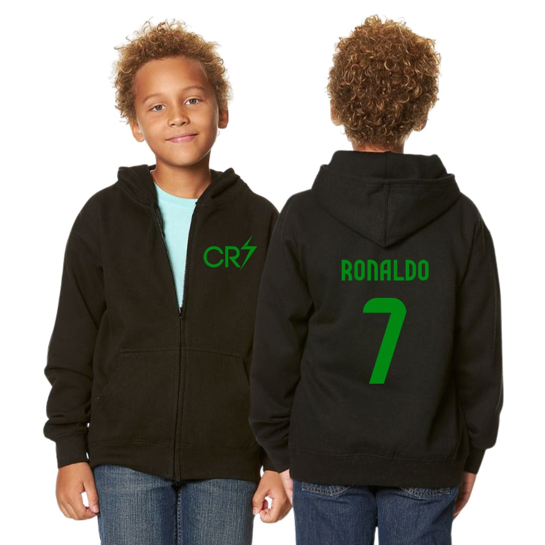 Kid/Youth CR7 Ronaldo #7 Essential Zip-Up Hoodie – 80/20 Fleece with Kangaroo Pocket