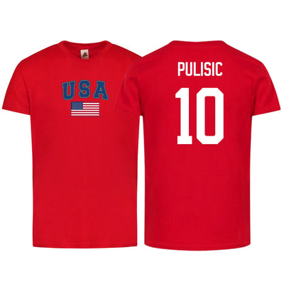 USA Flag T-Shirt – Pulisic #10 – Adult Unisex 100% Cotton Tee (Sizes S–3XL)