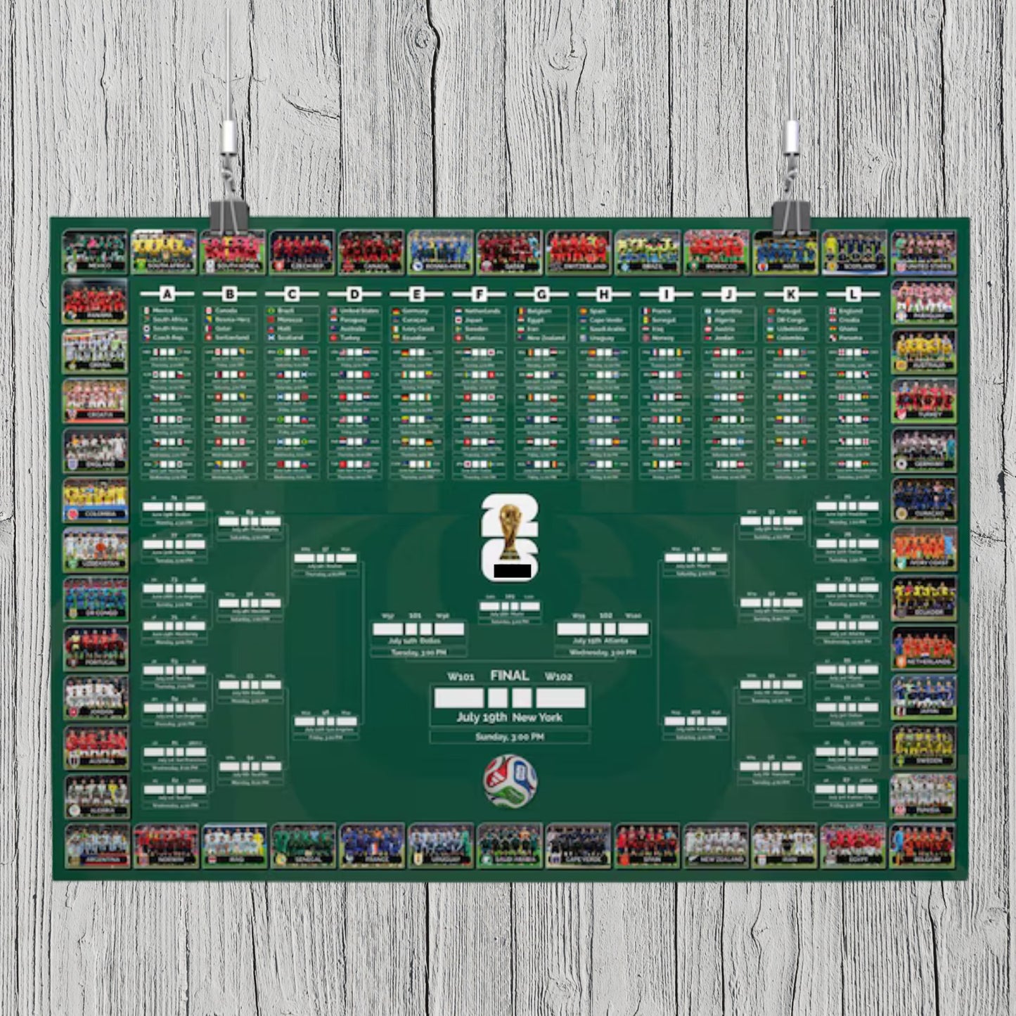 2026 Soccer Match Schedule Poster – Tournament Bracket Calendar Wall Art WC 2026