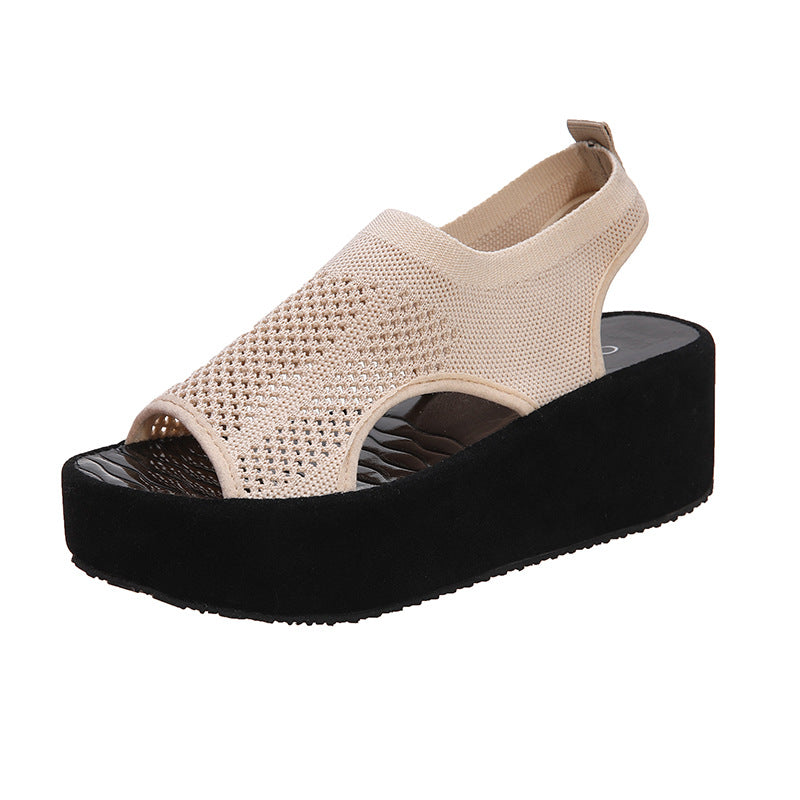 New Women's Knitted Wedge Fashion Platform Soft Sole Shoes