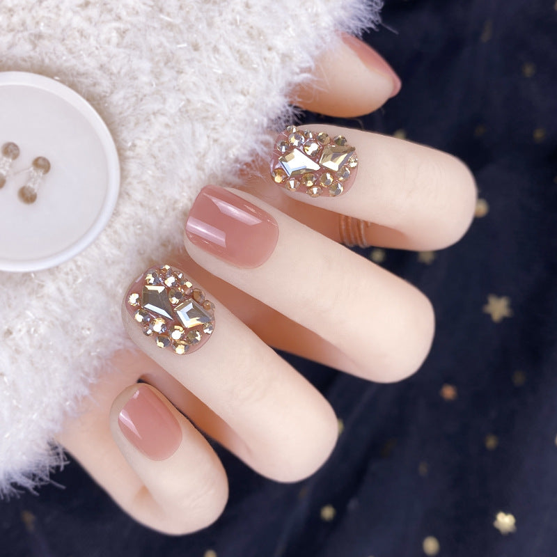 Champagne Gold Full Diamond Manicure Patches Wearing Fake Nails Finished