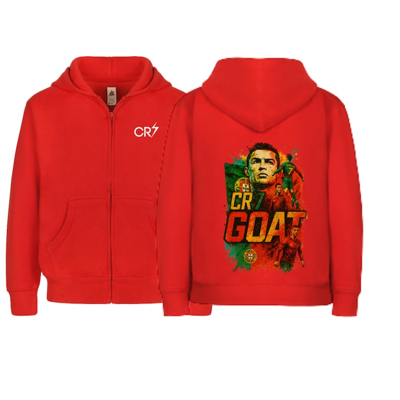 Ronaldo Goat Portugal Flag Kids Zip-Up Hoodie