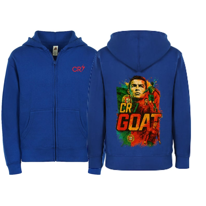 Ronaldo Goat Portugal Flag Kids Zip-Up Hoodie