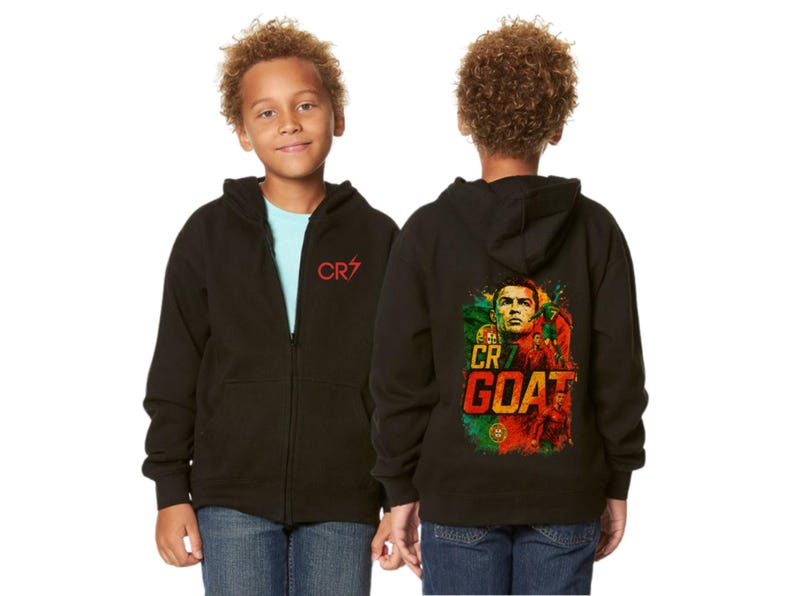 Ronaldo Goat Portugal Flag Kids Zip-Up Hoodie