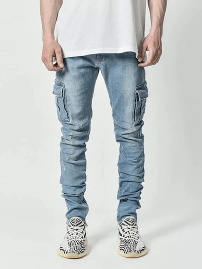 New style jeans men's side pocket skinny jeans