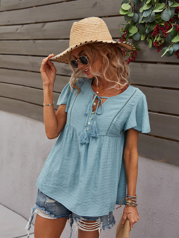 Women's Woven Casual Fashion Short Sleeve Shirt