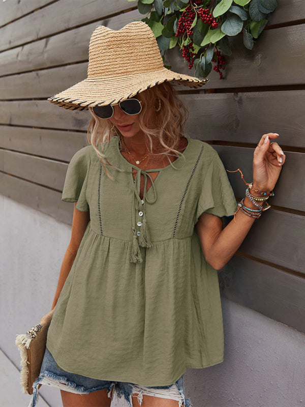 Women's Woven Casual Fashion Short Sleeve Shirt