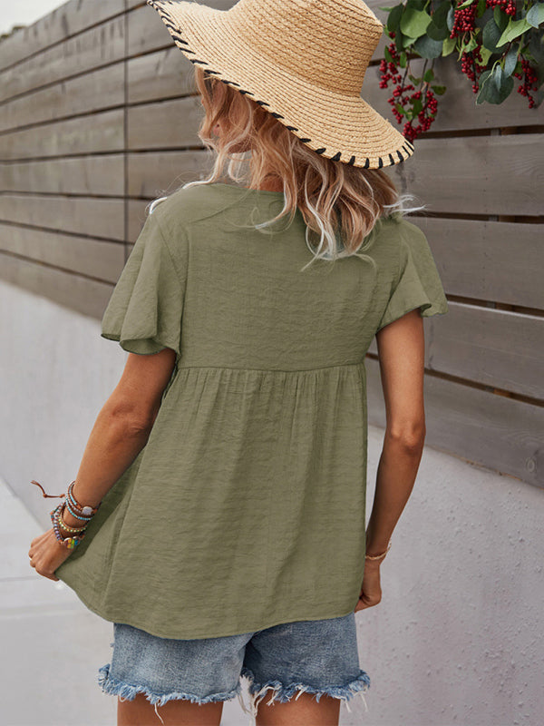 Women's Woven Casual Fashion Short Sleeve Shirt