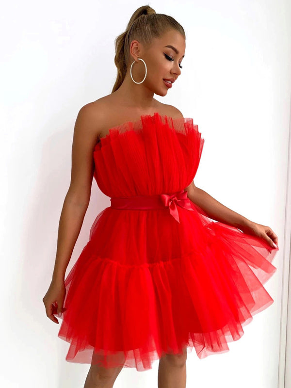 New tube top style mesh temperament bow tutu skirt dress