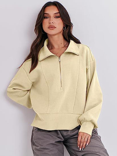 Women's Loose Zipper Neck Long Sleeve Sweatshirt Top