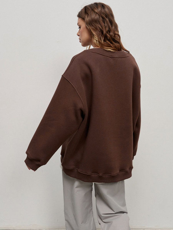 Feminine Round neck polar fleece loose sweatshirt