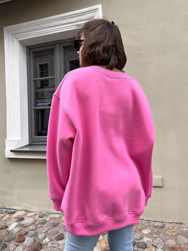 Feminine Round neck polar fleece loose sweatshirt