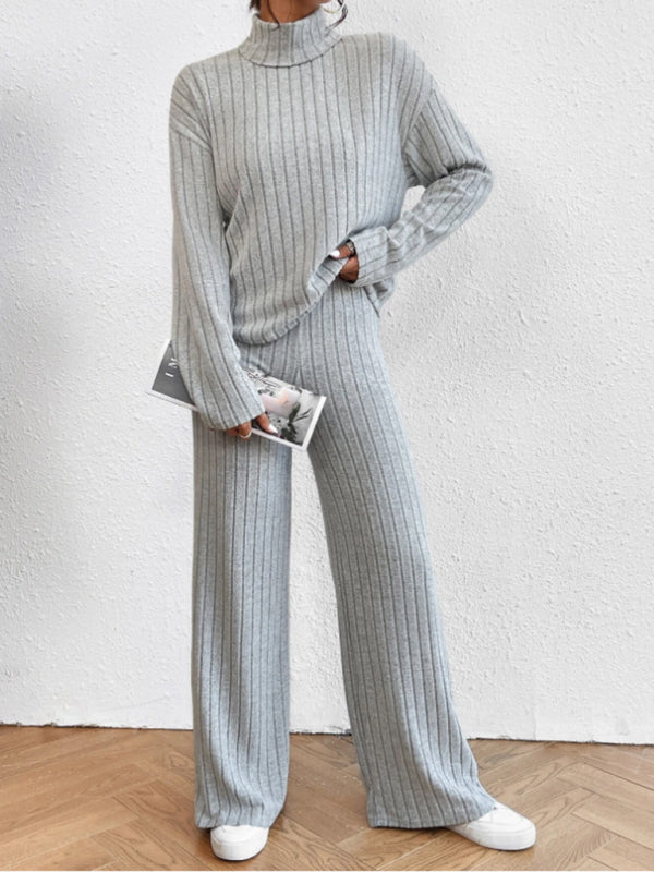 Casual high collar knitted long sleeve women's knitted two-piece set