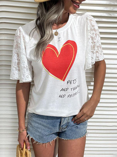 New Fashion Women's Valentine's Day Clothing Printed Short Sleeve T-Shirt