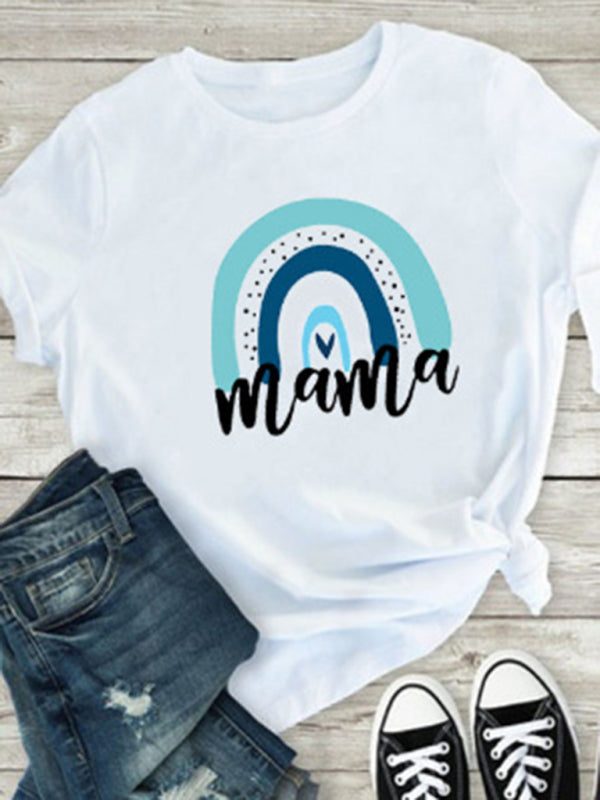 New Rainbow Mama and Mini Family printed short-sleeved T-shirt (mom style)