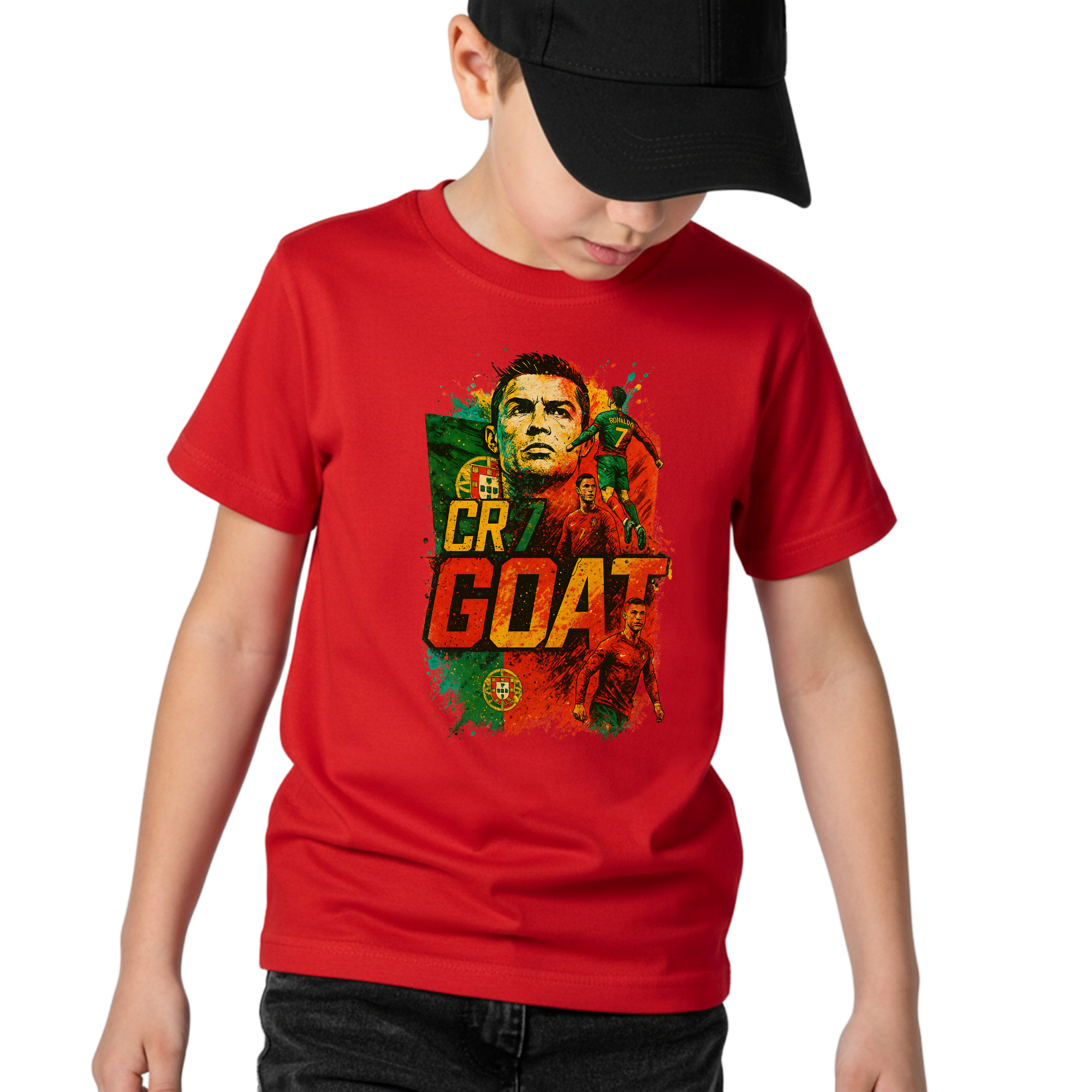 Portugal The GOAT Ronaldo 7 Kids T-Shirt – Youth Unisex Soccer Fan Tee