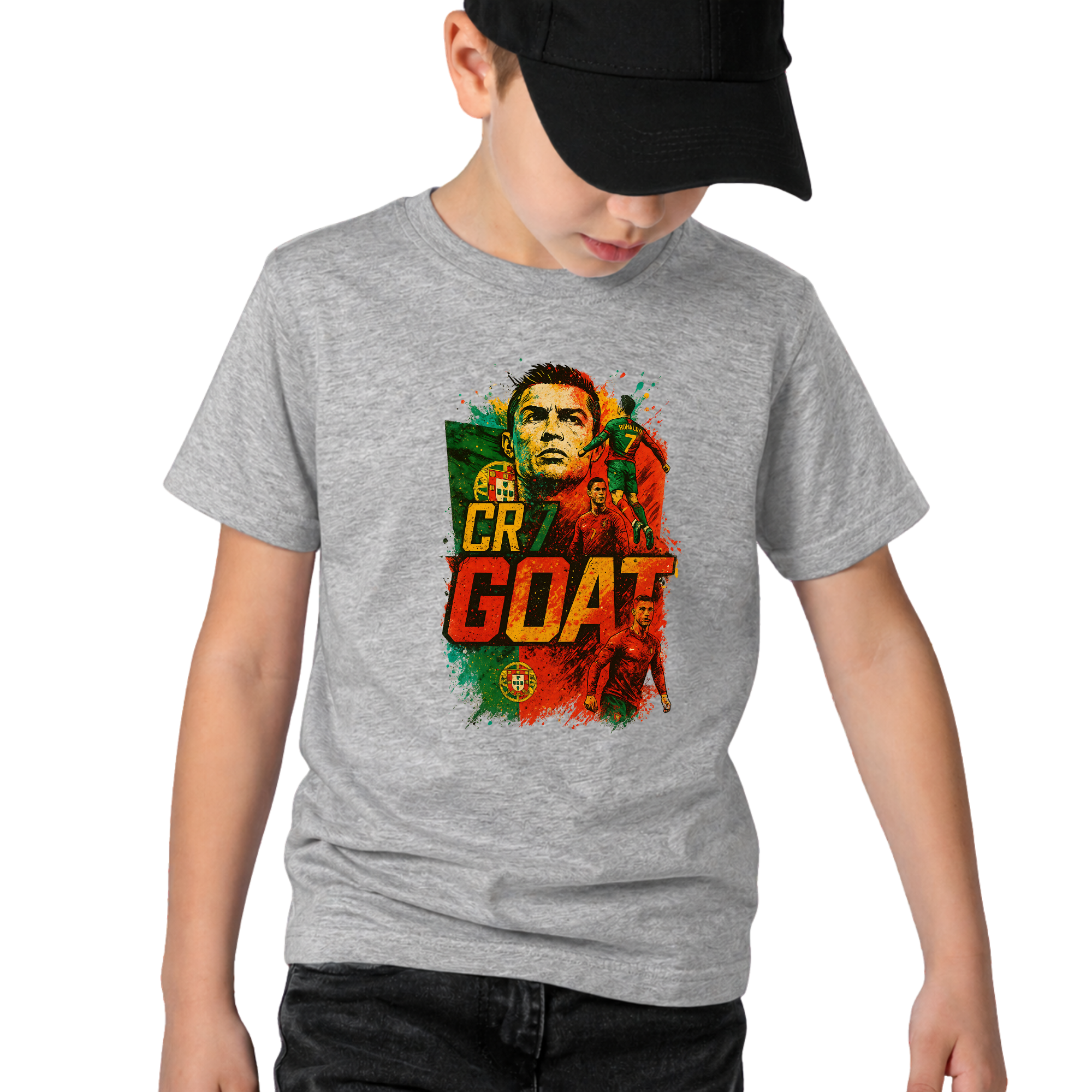Portugal The GOAT Ronaldo 7 Kids T-Shirt – Youth Unisex Soccer Fan Tee