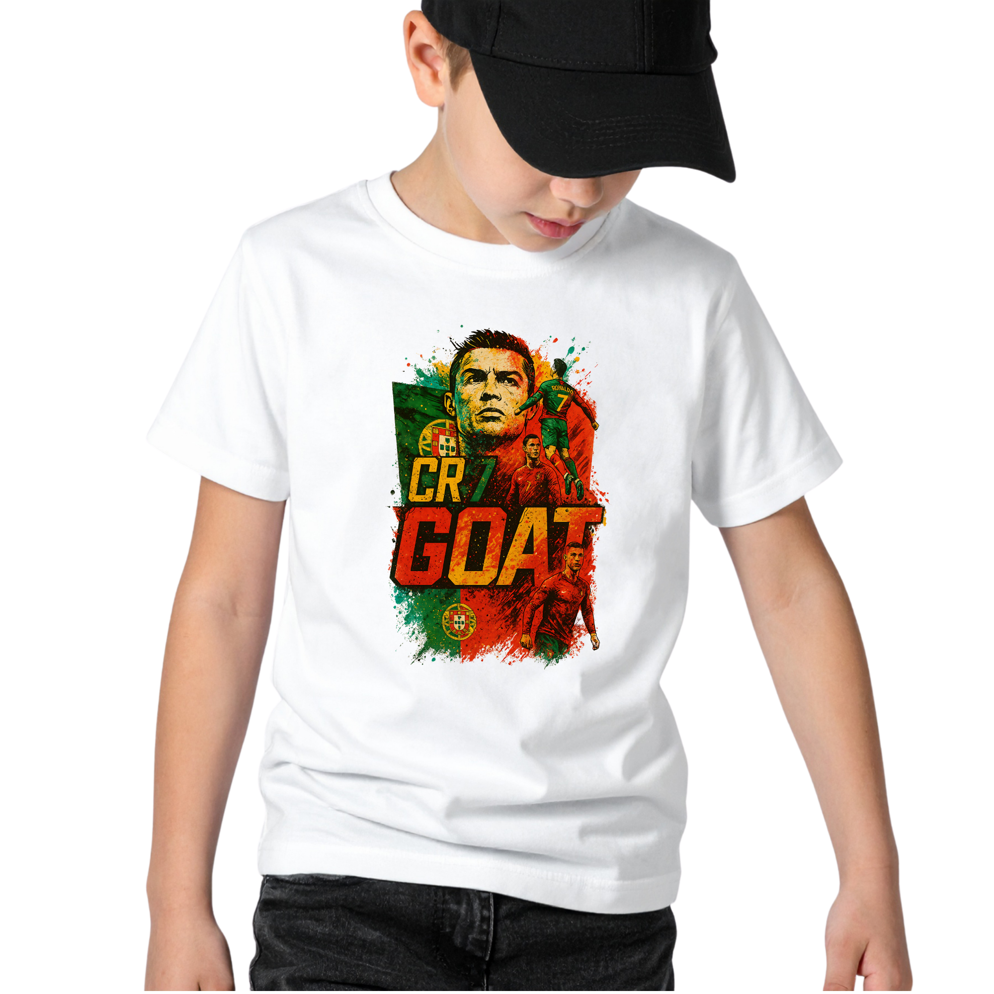 Portugal The GOAT Ronaldo 7 Kids T-Shirt – Youth Unisex Soccer Fan Tee