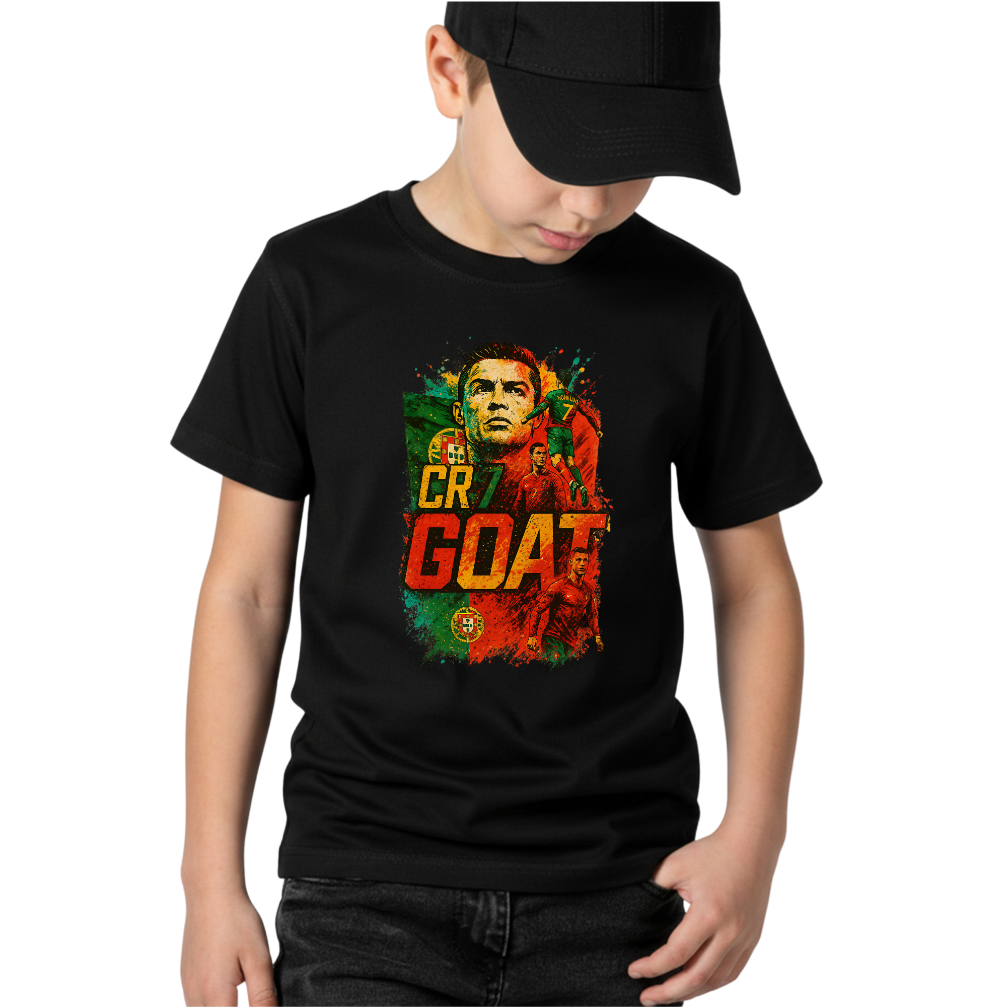 Portugal The GOAT Ronaldo 7 Kids T-Shirt – Youth Unisex Soccer Fan Tee