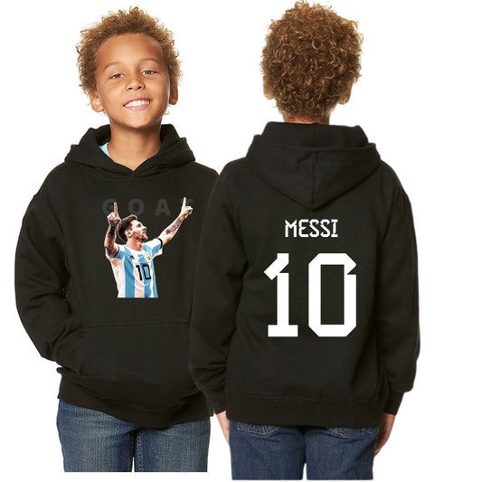 kids messi GOAT hoodie with front and back design